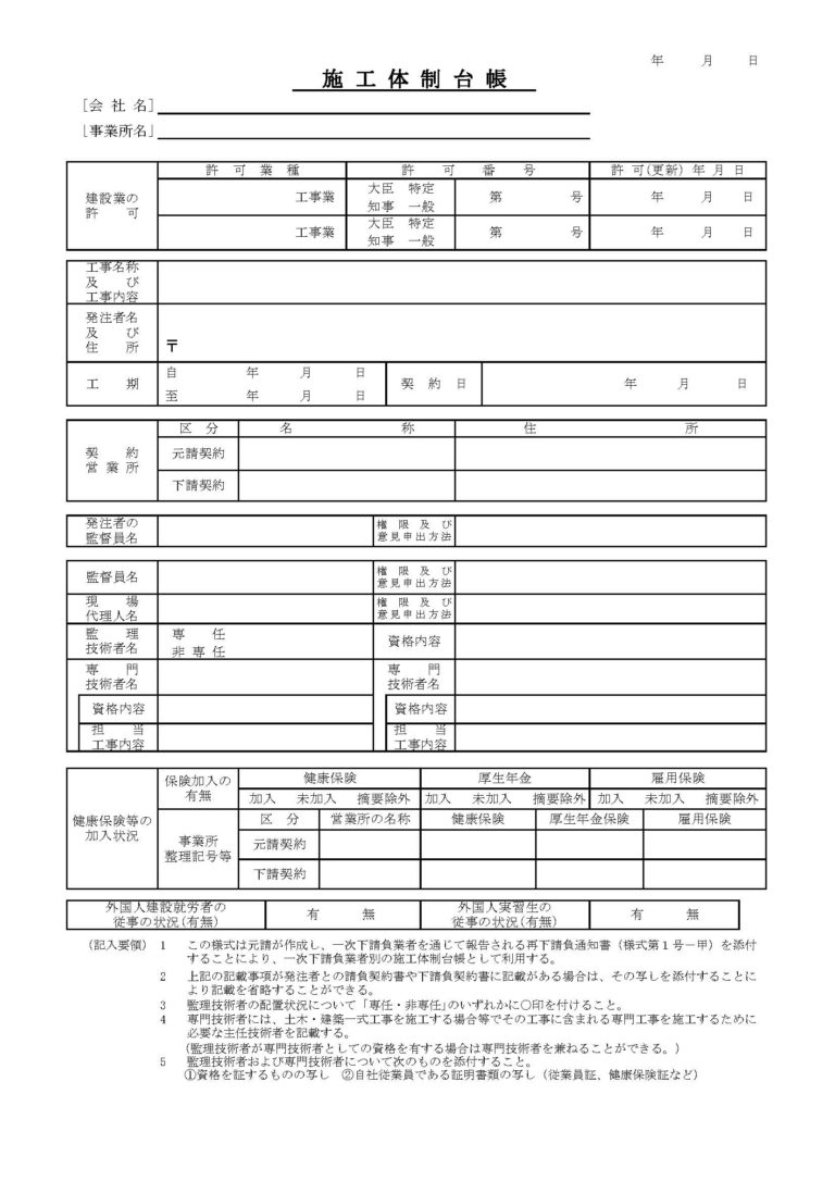 施工体制台帳の作成について